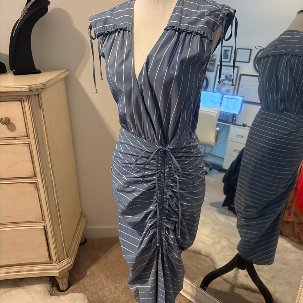 Veronica Beard Blue and White Striped Midi Dress